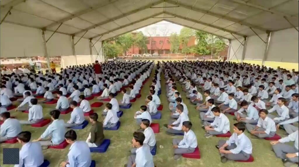 Students meditating